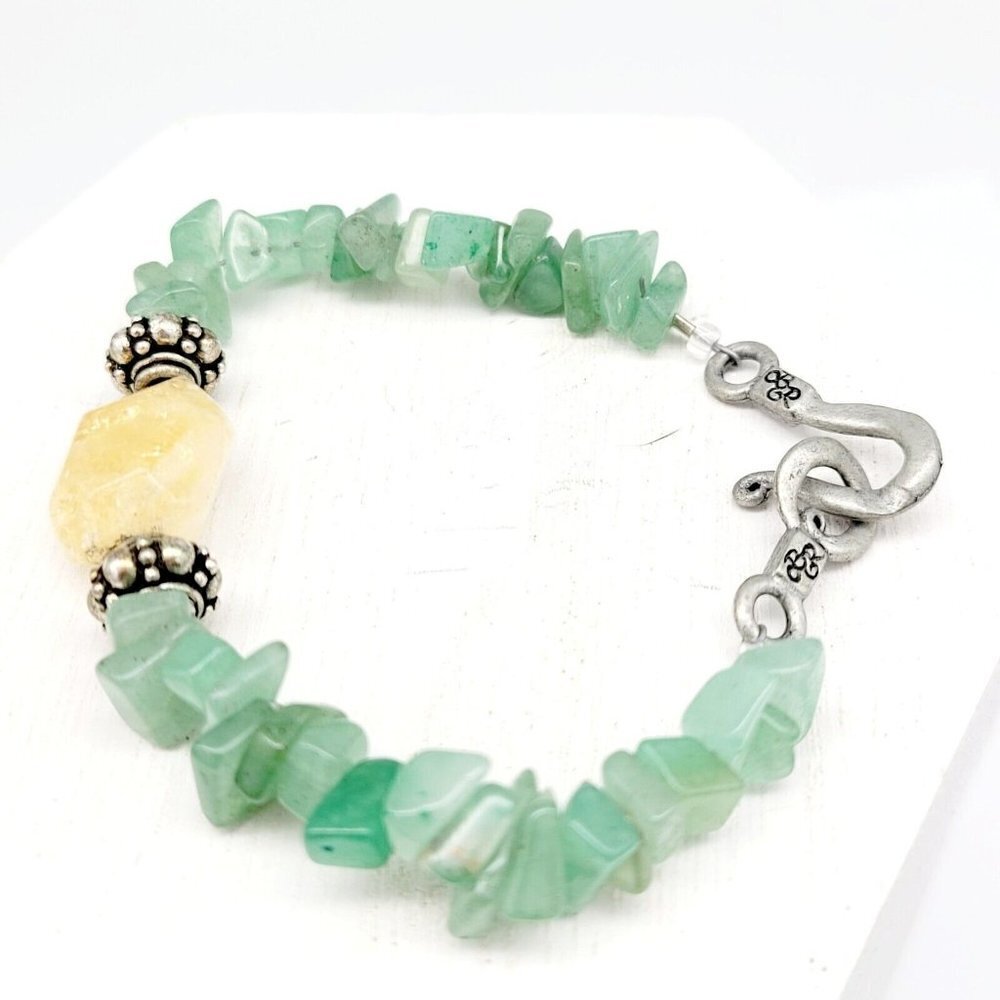 Artisan Aventurine & Yellow Tourmaline Gemstone Bracelet 6" Small Wrist Handmade